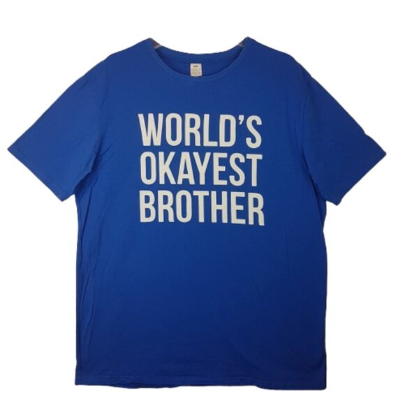 Graphic Tee Shirt Worlds Okayest Brother US XXL Blue White Statement Quote Humor - Picture 9 of 11